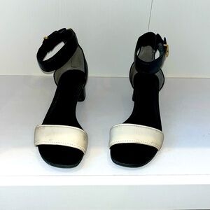 Tory Burch Black and White Tana Heel Sandal